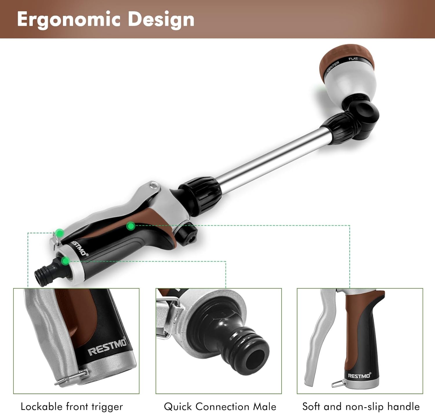 Thumbnail 3 de RESTMO 48cm Watering Lance with 180° adjustable ratcheting head and 7 spray patterns