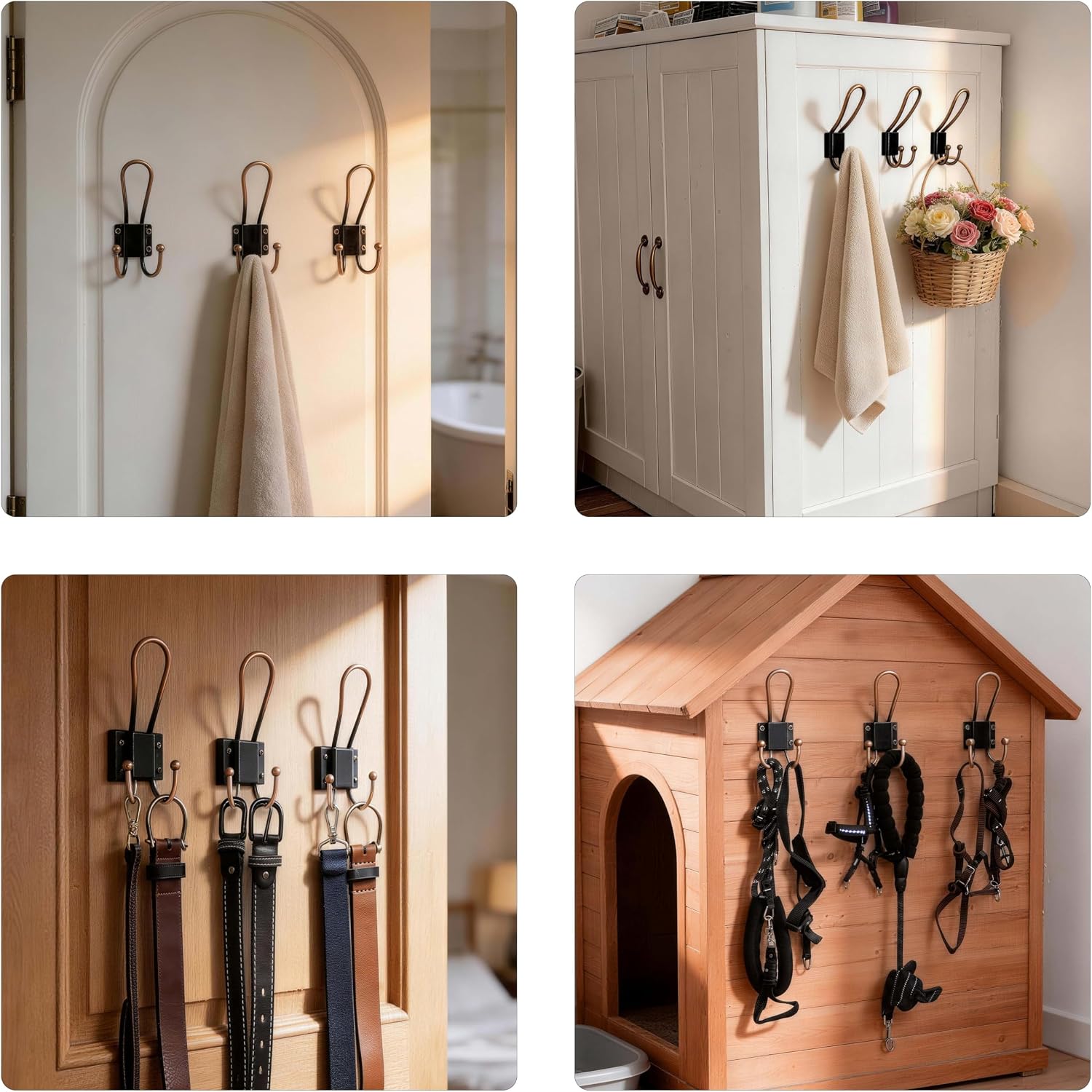 Thumbnail 4 de WEBI WB-I1-5B-HG10 Wall-Mount Triple Coat Hooks, 5 mm Iron, Antique Copper