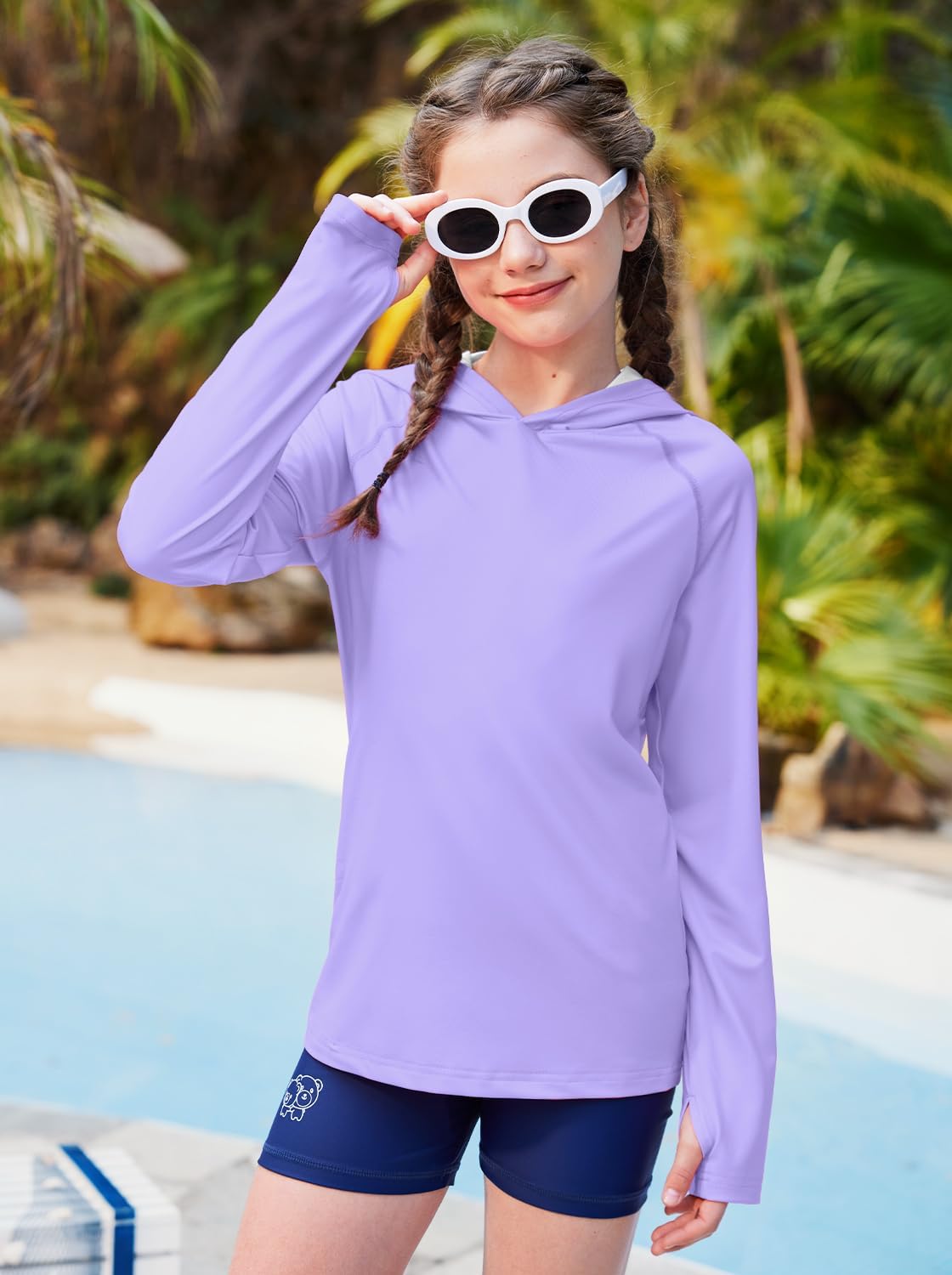Detalle de BesserBay Unisex Kinder UV Shirt Langarm mit Kapuze – UPF50+ Rashguard für Wasseraktivitäten (Größen 120–160)