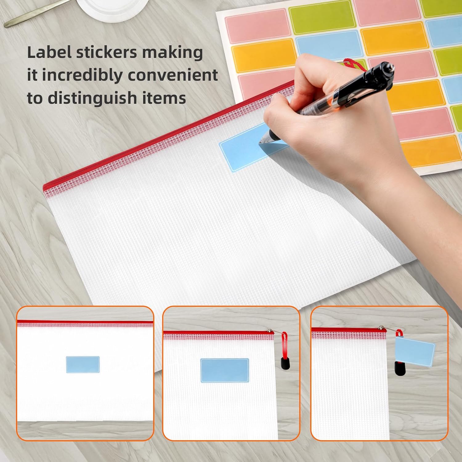 Detalle 2 de Plastic Wallets Zip Lock Bags (24PCS) – A3/A4/A5 Waterproof PVC Document Pockets in 8 Colours