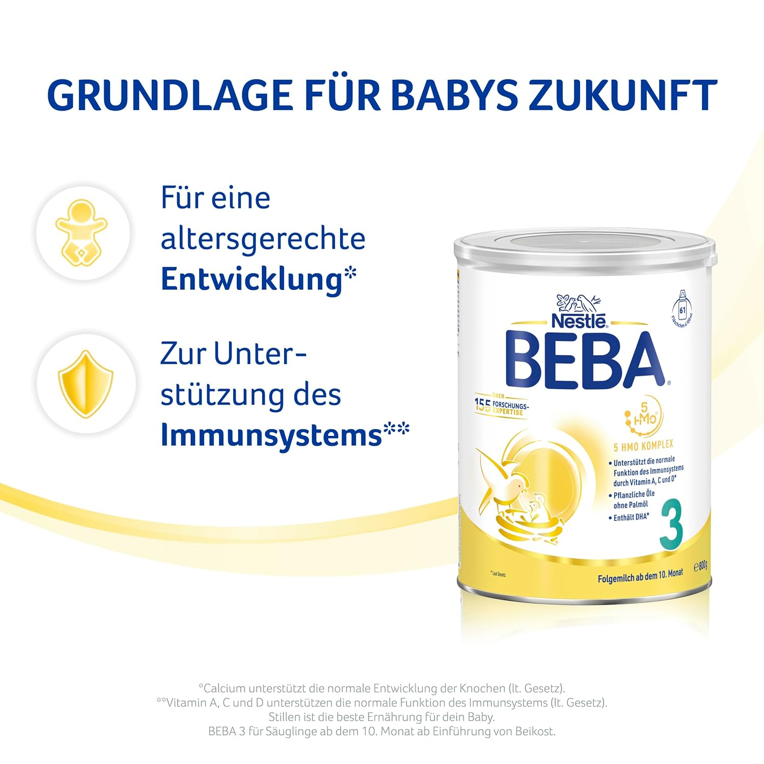 Detalle 2 de BEBA 3 Folgemilch ab dem 10. Monat – 3er Pack (3 × 800 g) mit 5 HMO-Komplex