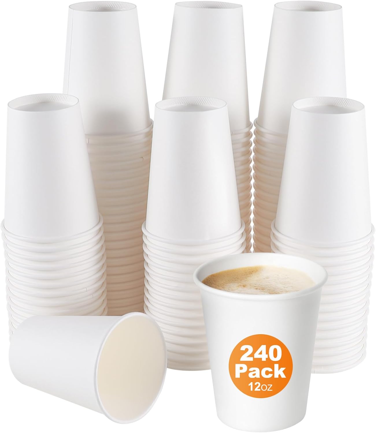 Detalle de WUHUIXOZ 240 pcs Disposable Paper Cups, 12 oz, White, Recyclable