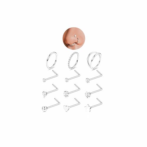 Diamday Nose Ring Stud, Hypoallergenic 18G Surgical Steel with 14K Gold Fill