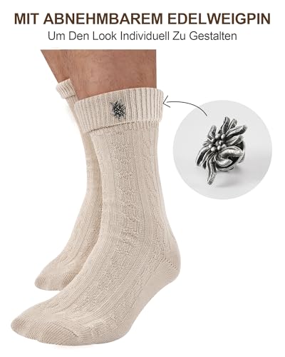 Detalle de Effeet Kurze Trachtensocken für Herren & Damen – 1 Paar mit Edelweiß-Anstecker