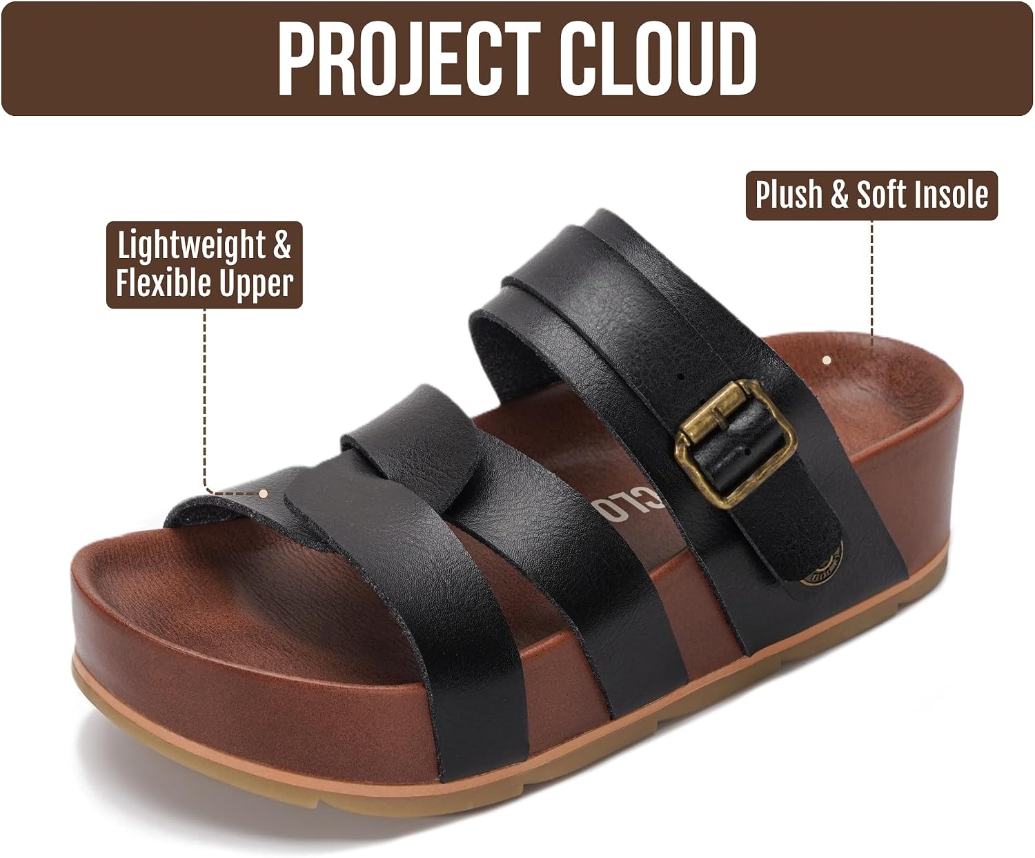 Detalle de Project Cloud Platform Sandals for Women – Strappy Wedges with Plush & Soft Insole, Non-Slip Platform