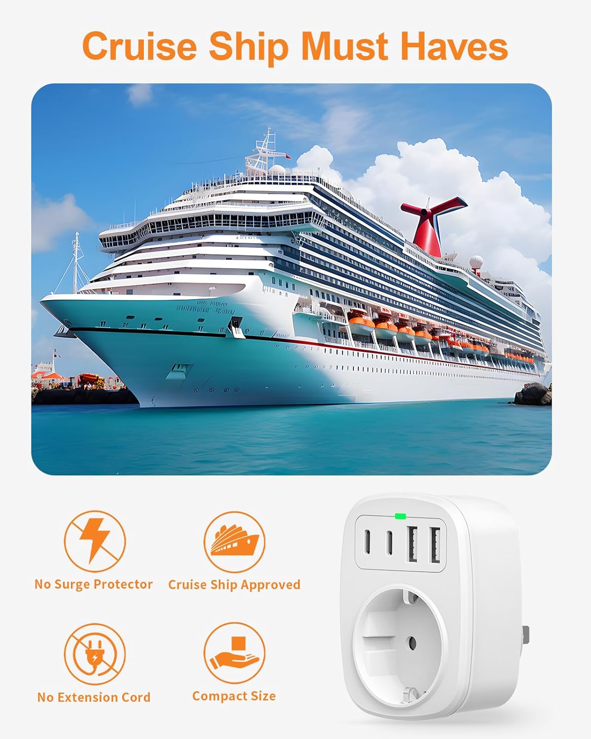 Thumbnail 6 de USA-Reiseadapter 5-in-1 (Typ B) mit 2× USB-C und 2× USB-A + AC-Buchse – für EU zu USA, Kanada, Mexiko, Thailand