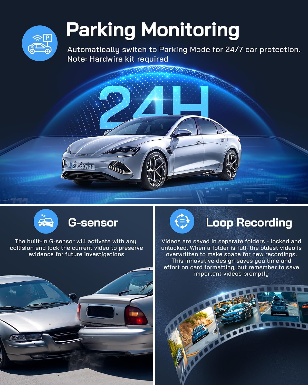 Thumbnail 5 de WOLFANG 4K Dash Cam, dual 3-inch
