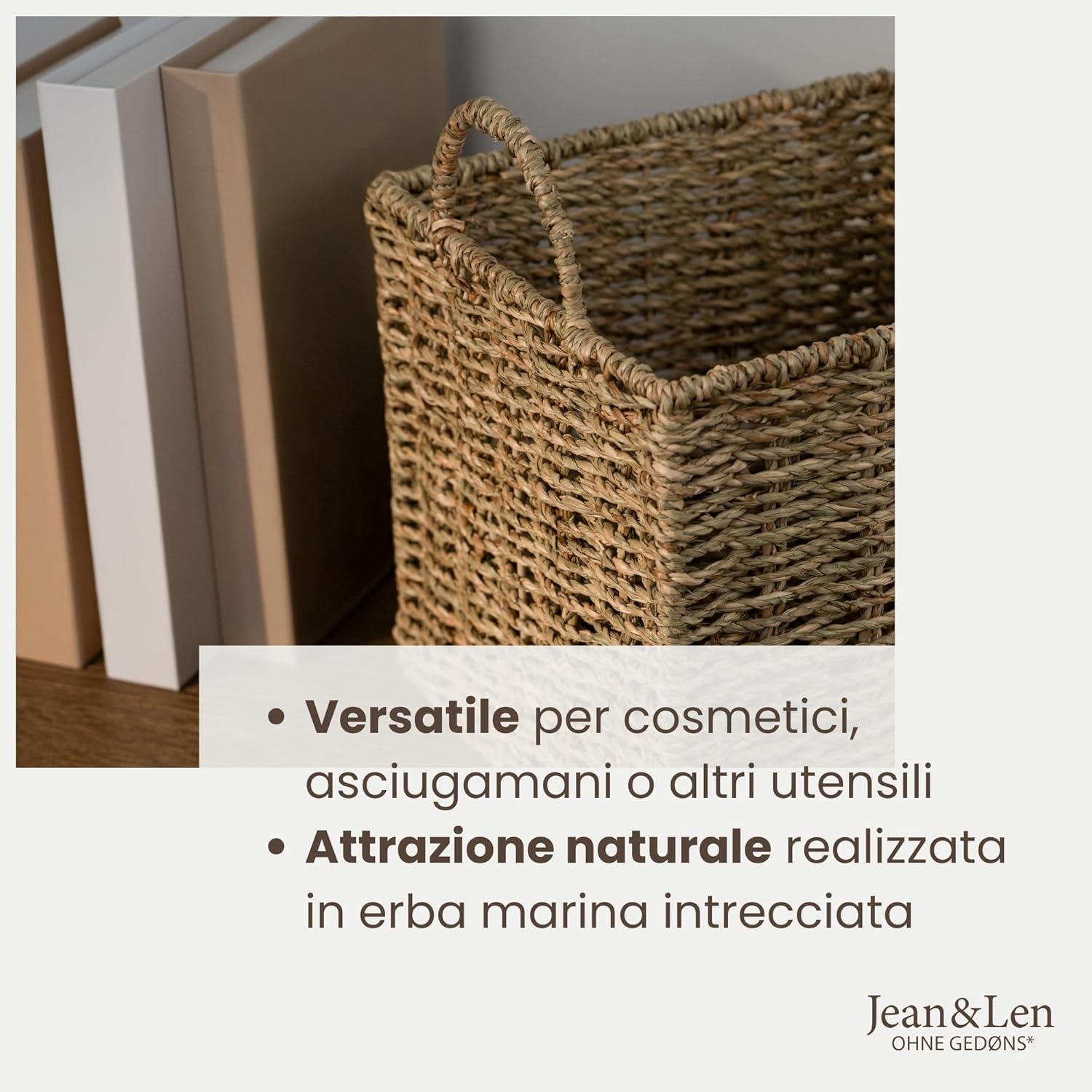 Thumbnail 3 de Cesto portaoggetti rettangolare in erba marina Jean & Len – 22 × 22 × 26 cm, versatile per asciugamani, cosmetici e accessori