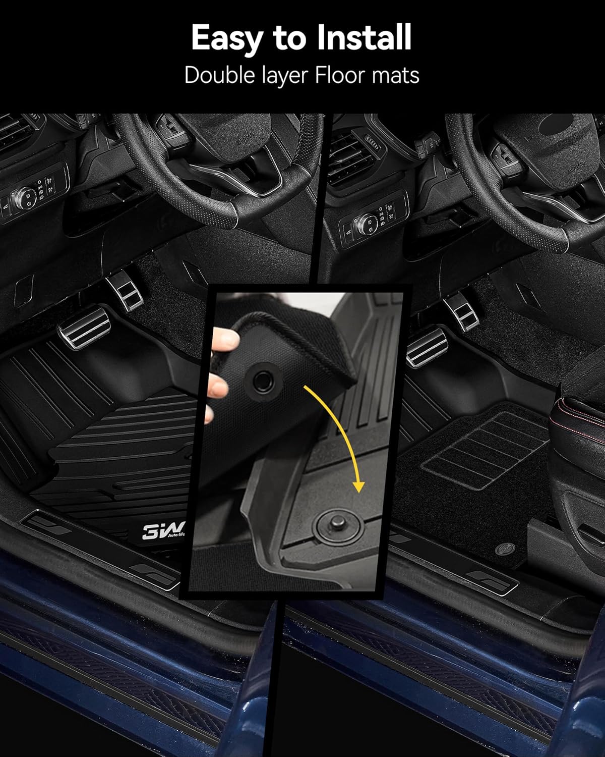 Thumbnail 6 de 3W Floor Mats & Carpets Custom Fit for Toyota Tacoma 2016-2023 (Double Cab, Automatic) – TPE Liner with Driver Heel Pad