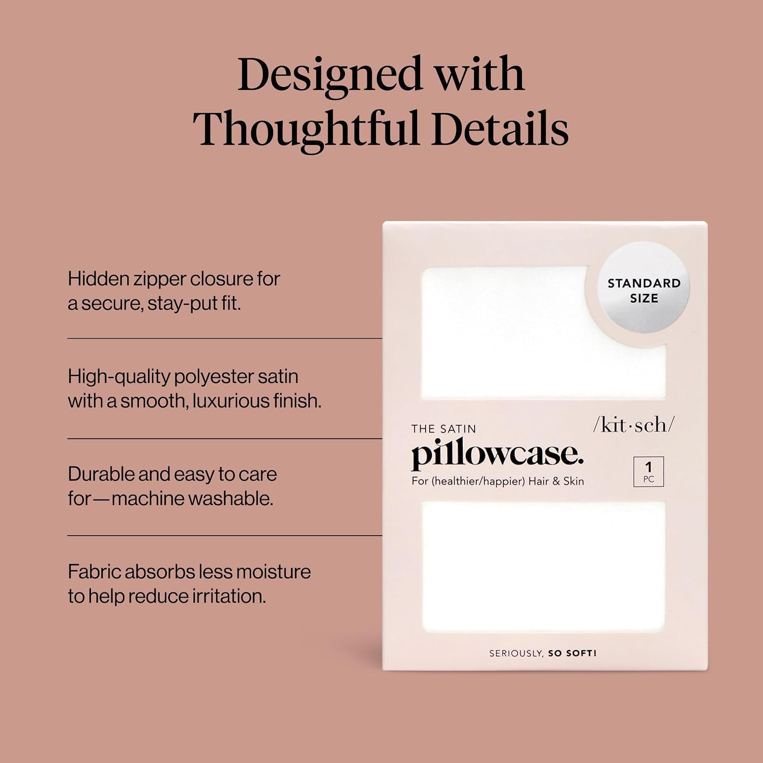 Thumbnail 2 de Kitsch Satin Pillowcase 19x26 Ivory with Zipper