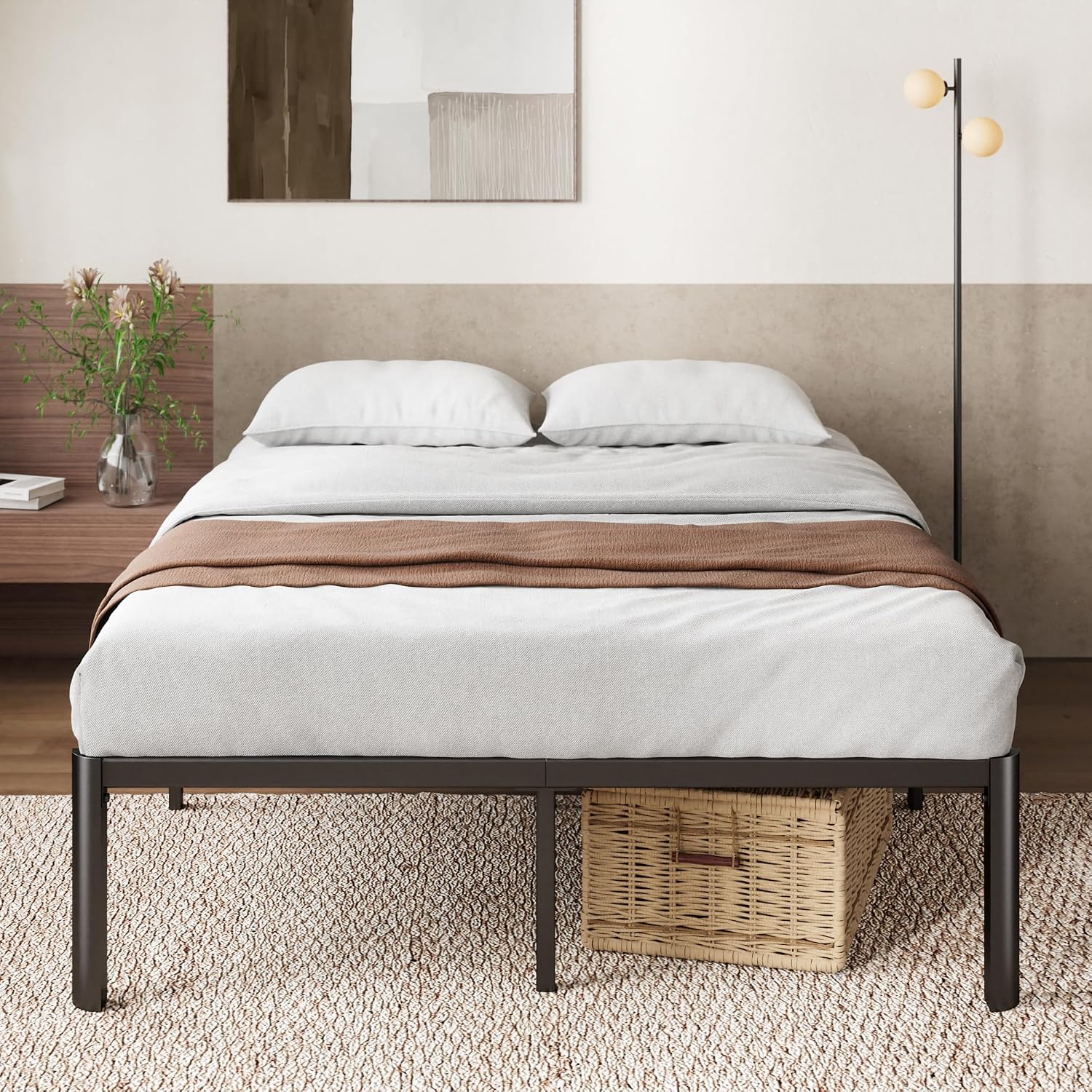 Detalle de Zinus Van Rete Matrimoniale 160x190 cm – Struttura letto in metallo con doghe incluse, altezza 41 cm, colore nero