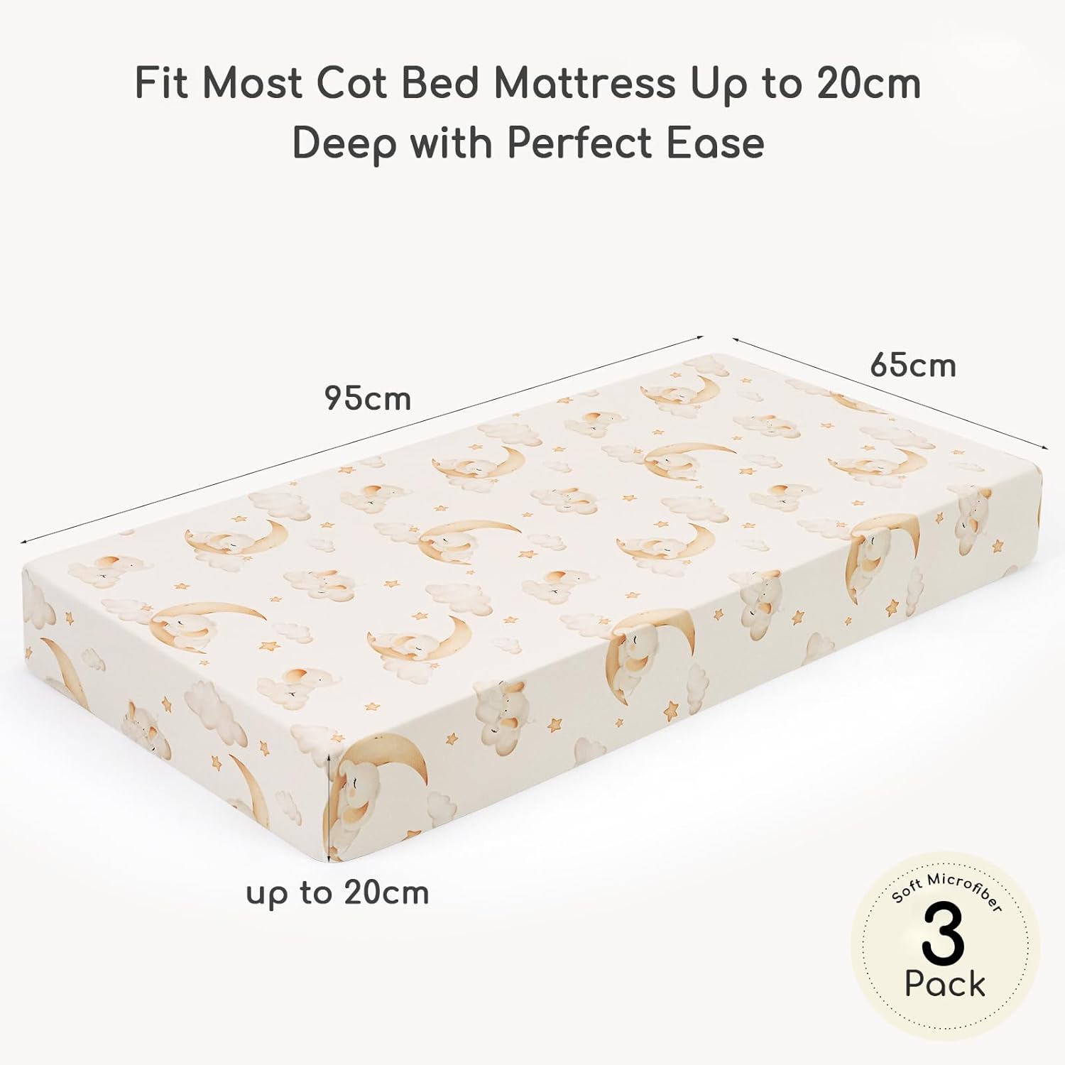 Thumbnail 2 de Yukkidds Travel Cot Sheets 95x65cm Fitted – 3 Pack Microfibre Bedding in Brown Balloon