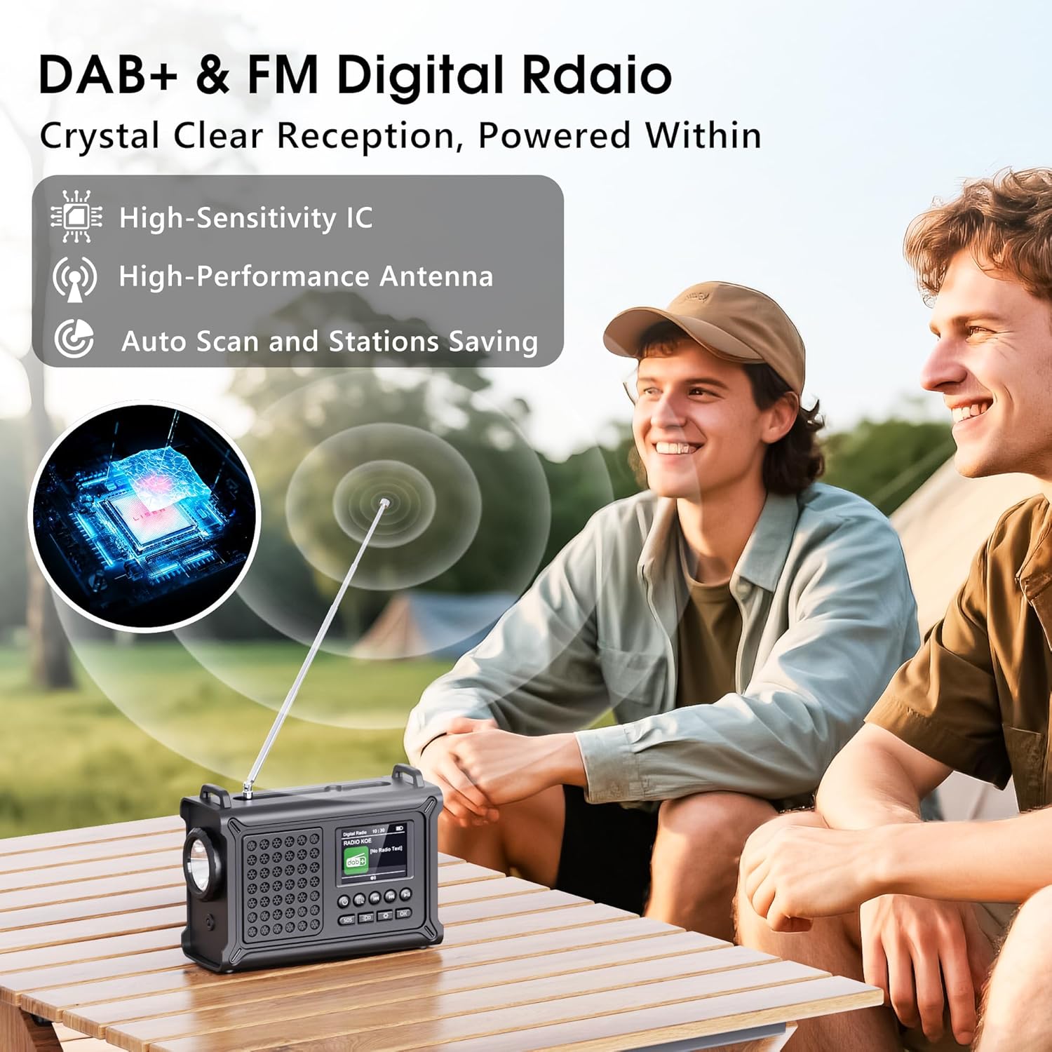 Detalle 2 de Dab/Dab+/FM Radio Solaire Manivelle — radio d’urgence avec grand panneau solaire et lampe intégrée