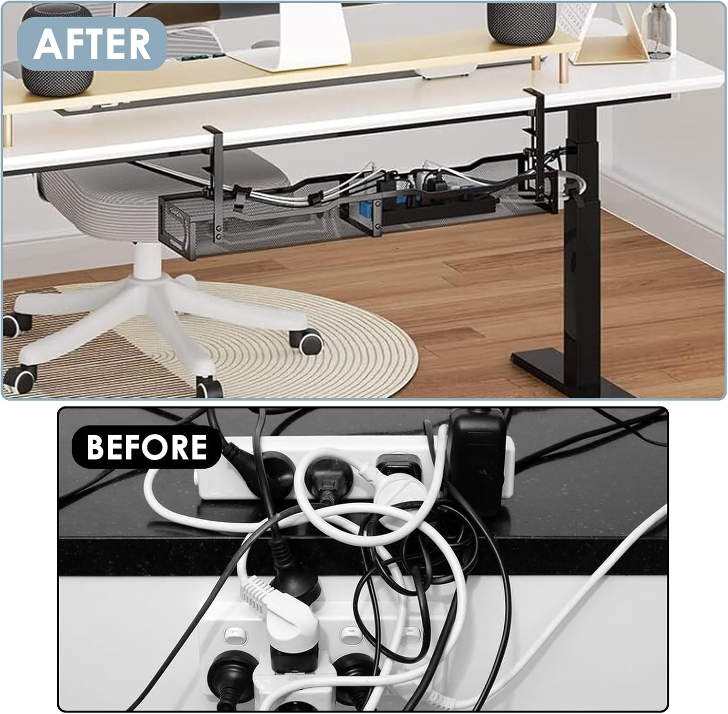 Detalle de Mzmaxy 64 cm Metal Under-Desk Cable Management Tray with Desk Clamp