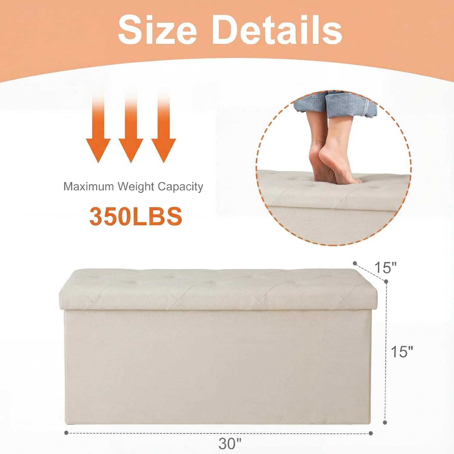 Detalle de Sweetcrispy Storage Ottoman Bench, 43-Inch