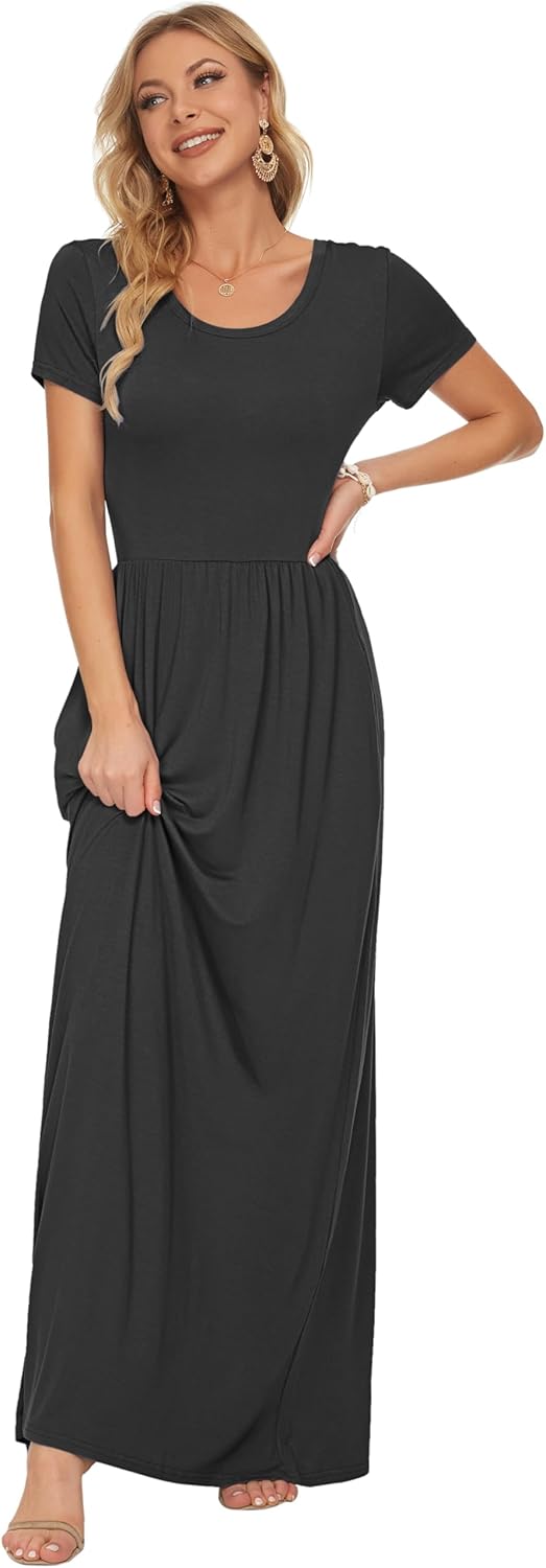 Thumbnail 2 de AUSELILY Damen Kurzarm Sommer Casual Long Maxi Kleid mit Taschen