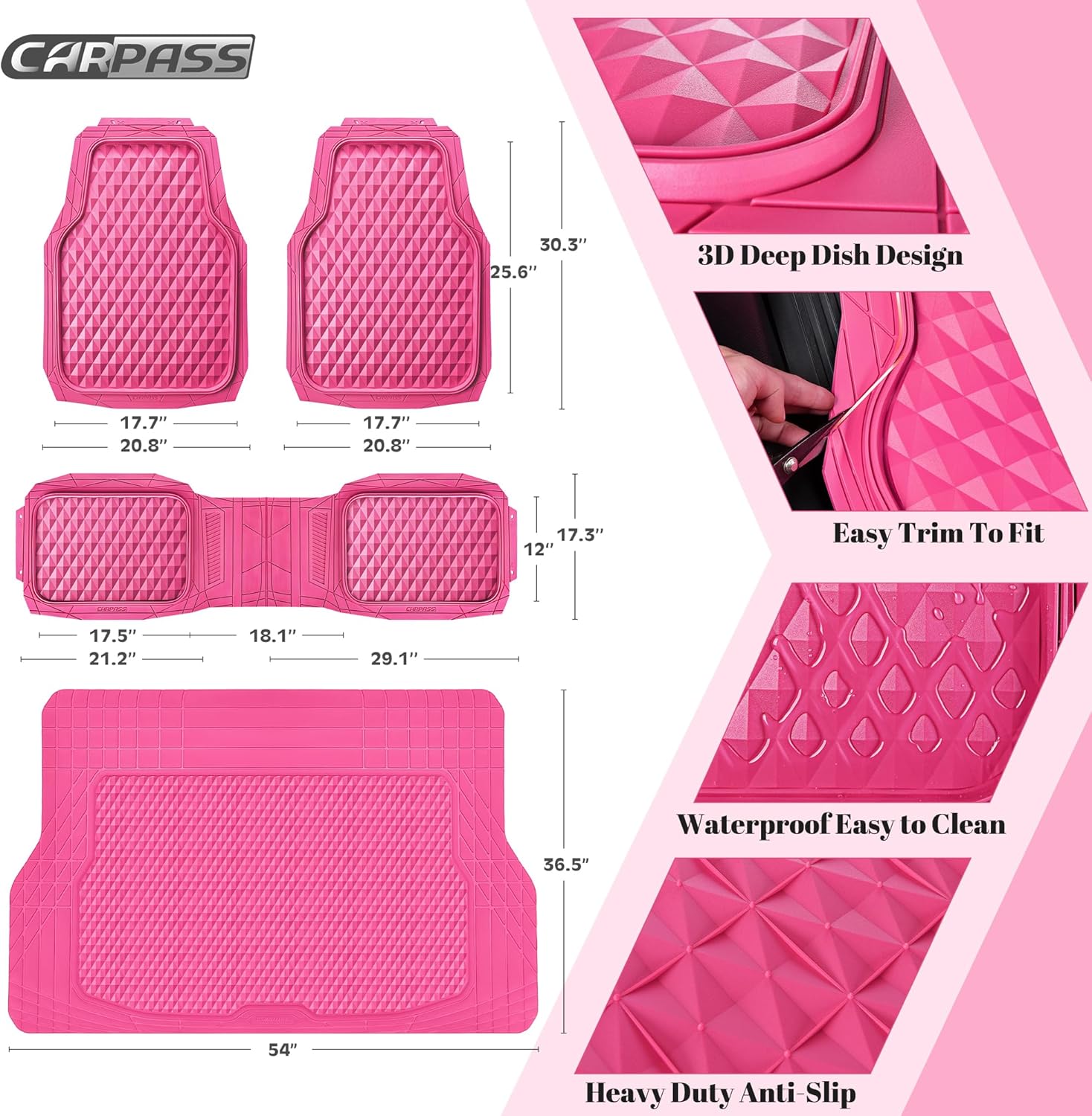 Thumbnail 4 de CAR PASS Heavy Duty Rubber Floor Mats 3D Trunk Liner