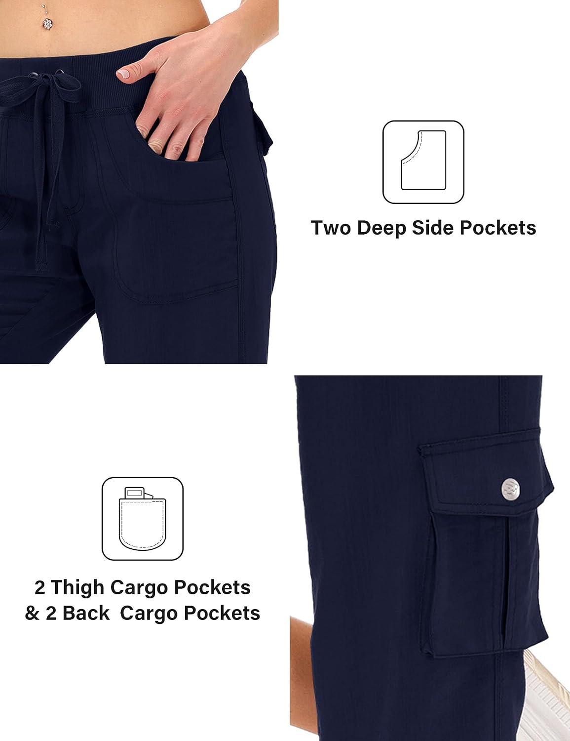 Thumbnail 3 de JINSHI Damen Sommer Cargohose 3/4 Hose Caprihose – Freizeithose mit Mehrfach-Tasche