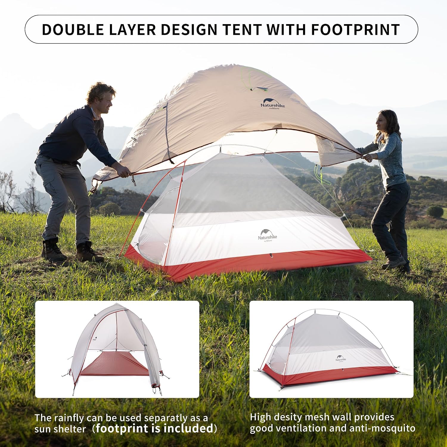 Detalle de Naturehike Cloud up Pro/Base/UL Zelt 1 Person – Leichtes Kuppelzelt für Outdoor-Reisen
