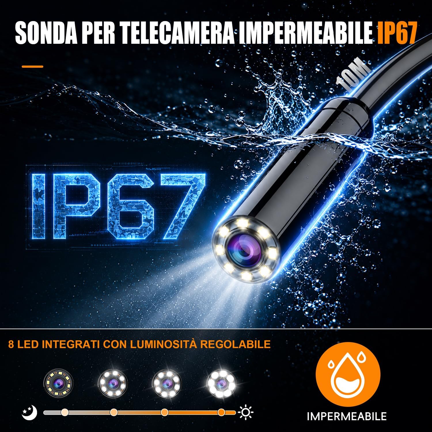 Detalle de Endoscopio Industriale SKYBASIC: Telecamera di ispezione 10 m con schermo IPS 4,3'' e LED regolabili