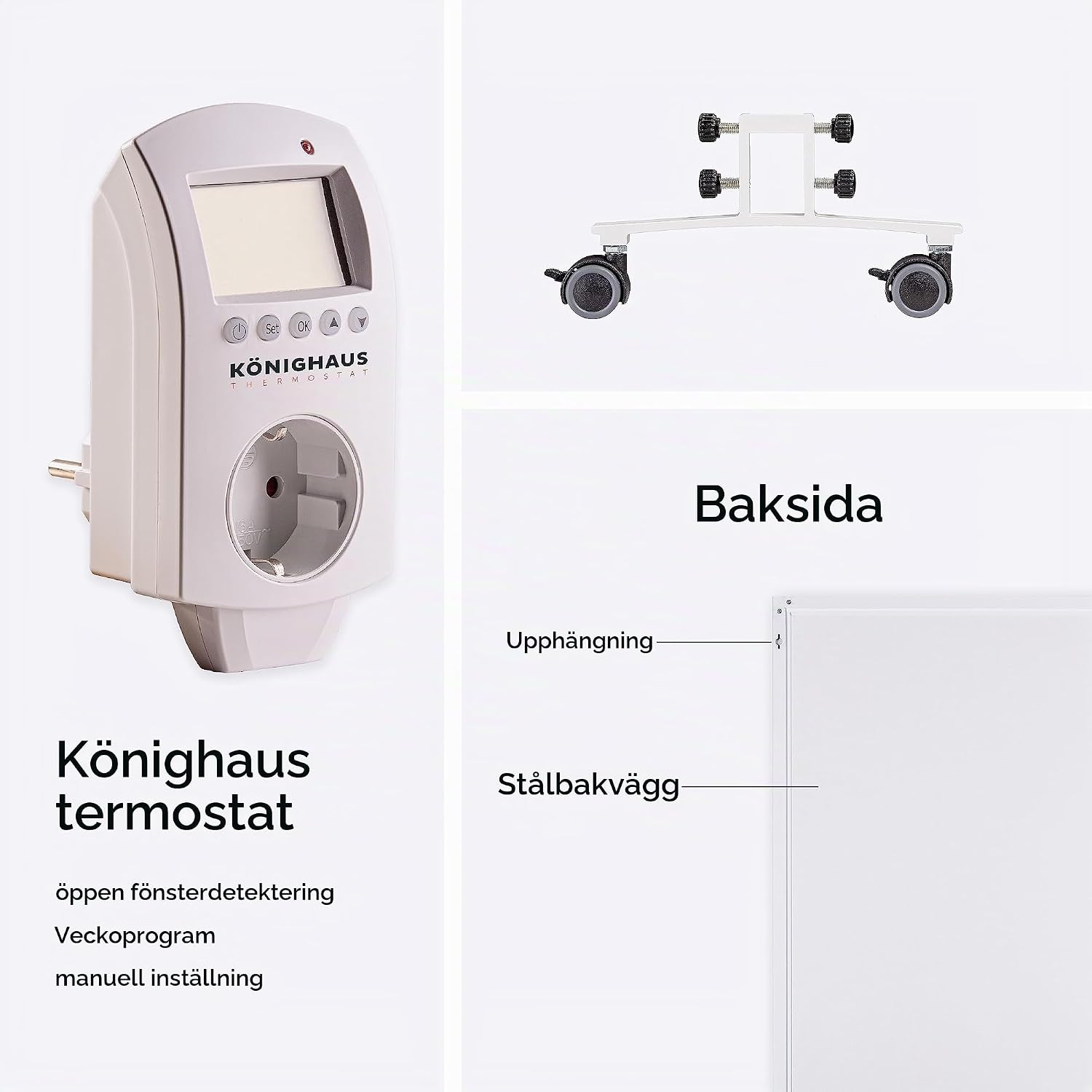 Detalle 1 de Könighaus stående infravärmare 600 W med Vin-motiv och termostat