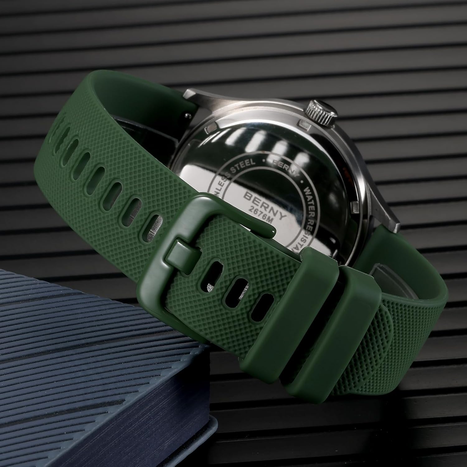 Detalle de BERNY Herren Quarz Modeuhr – wasserdicht, Datum, Silikonarmband