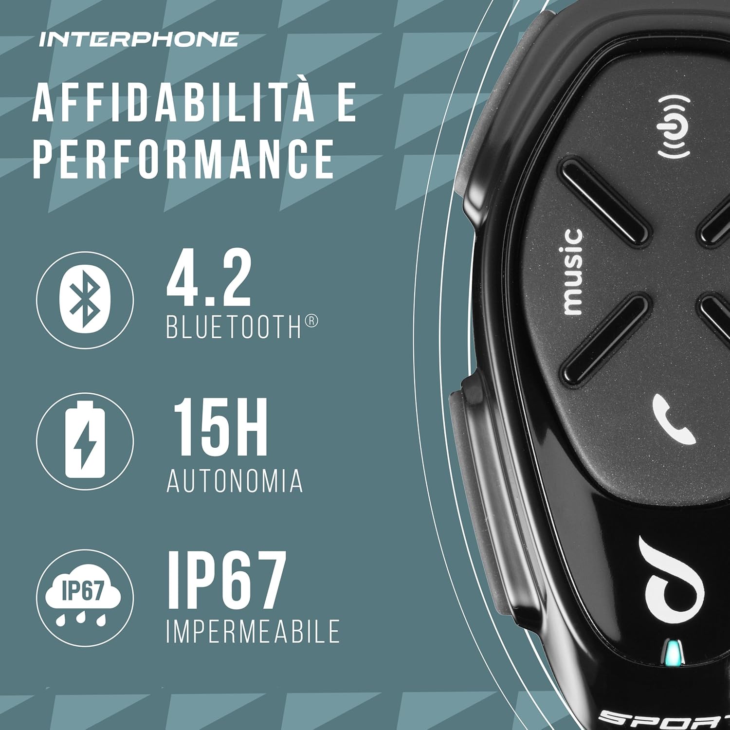 Detalle de INTERPHOSPORTHDTP – Hochwertige 40 mm High-Fidelity Kopfhörer mit DSP, Sprachbefehlen und Bluetooth Intercom