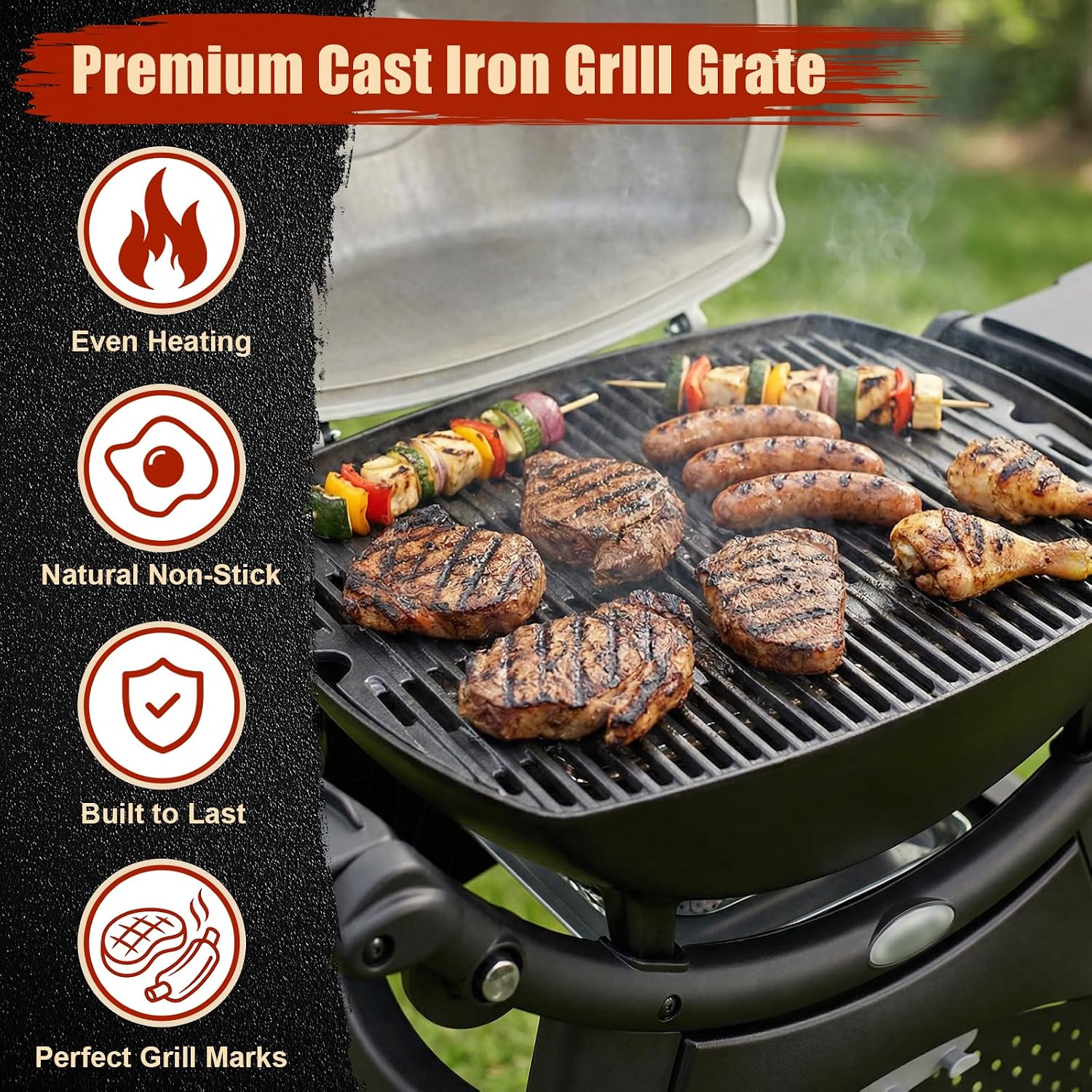 Thumbnail 3 de Denmay 7646 Grillrost aus Gusseisen als Ersatz für Weber Q300/Q320/Q3000/Q3200 (2 Stück)