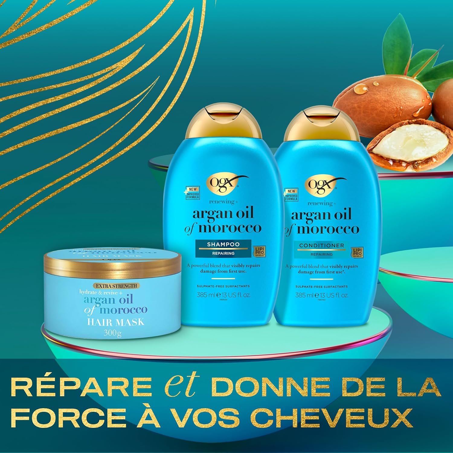 Thumbnail 6 de OGX Coffret Soin Cheveux Huile d'Argan du Maroc – Shampooing, Après-Shampoing et Masque pour cheveux secs et abîmés