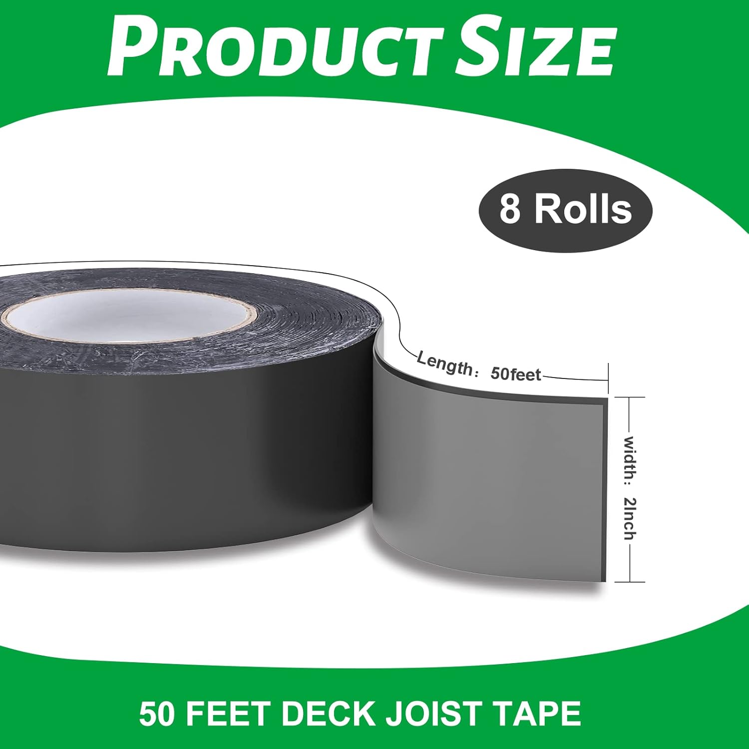 Thumbnail 1 de Felizshop Joist Tape for Decking (2" x 50') Butyl Waterproof Sealant Tape, Self-Adhesive Flashing Tape (8 Rolls) — Black