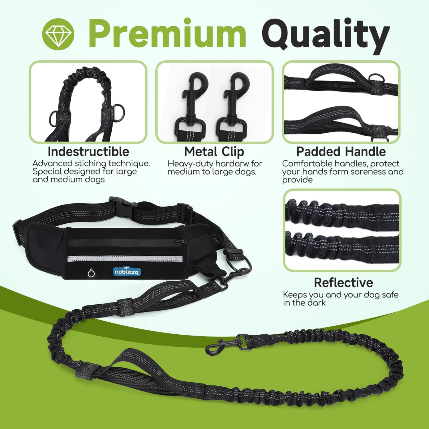 Thumbnail 2 de Nobleza Laisse Mains Libres pour Chien – Ceinture de Formation et Laisse Multifonction, avec Absorption de Choc et Bande Réfléchissante
