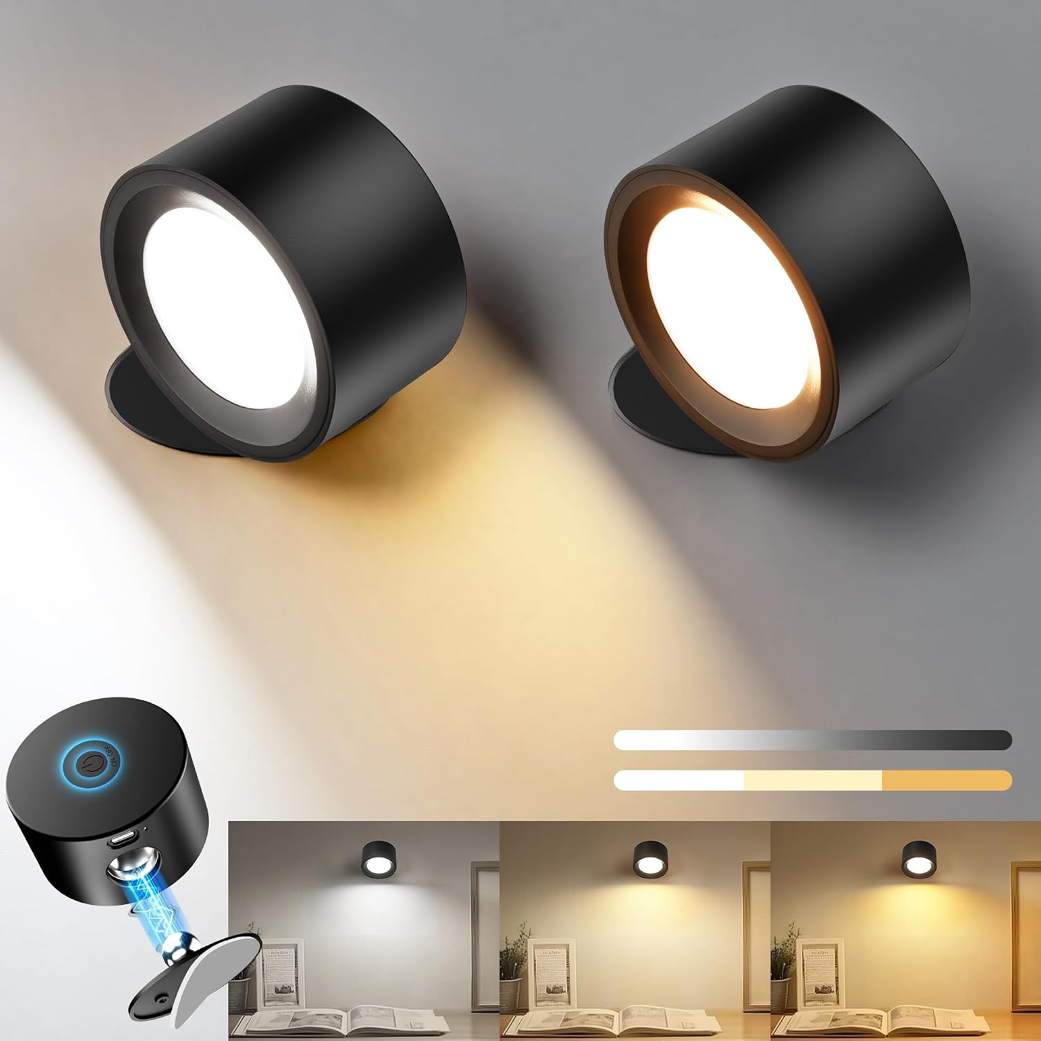 Detalle de ESUNYD 11009 Rechargeable Wall Sconce, Dimmable with 3 Light Colours