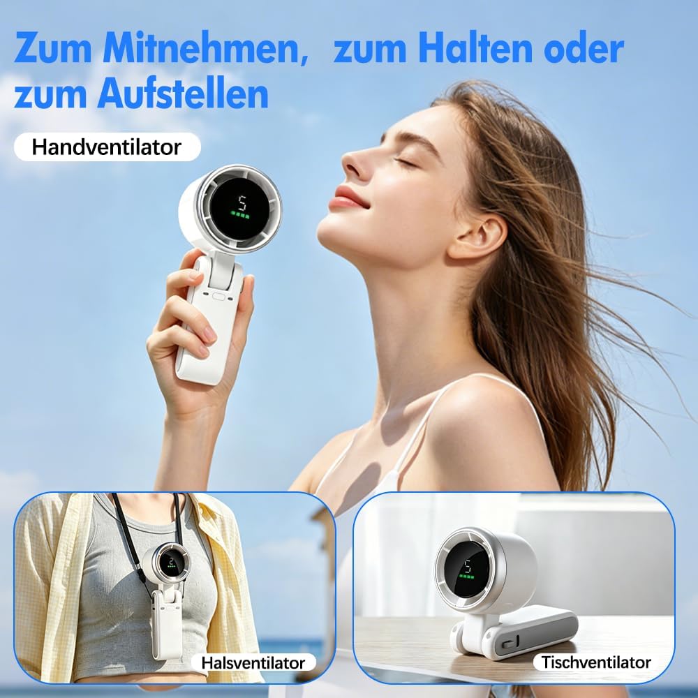 Thumbnail 1 de HOAMZ Handventilator – Tragbarer Mini Ventilator mit 5 Stufen, 3600 mAh Akku, USB-Aufladung