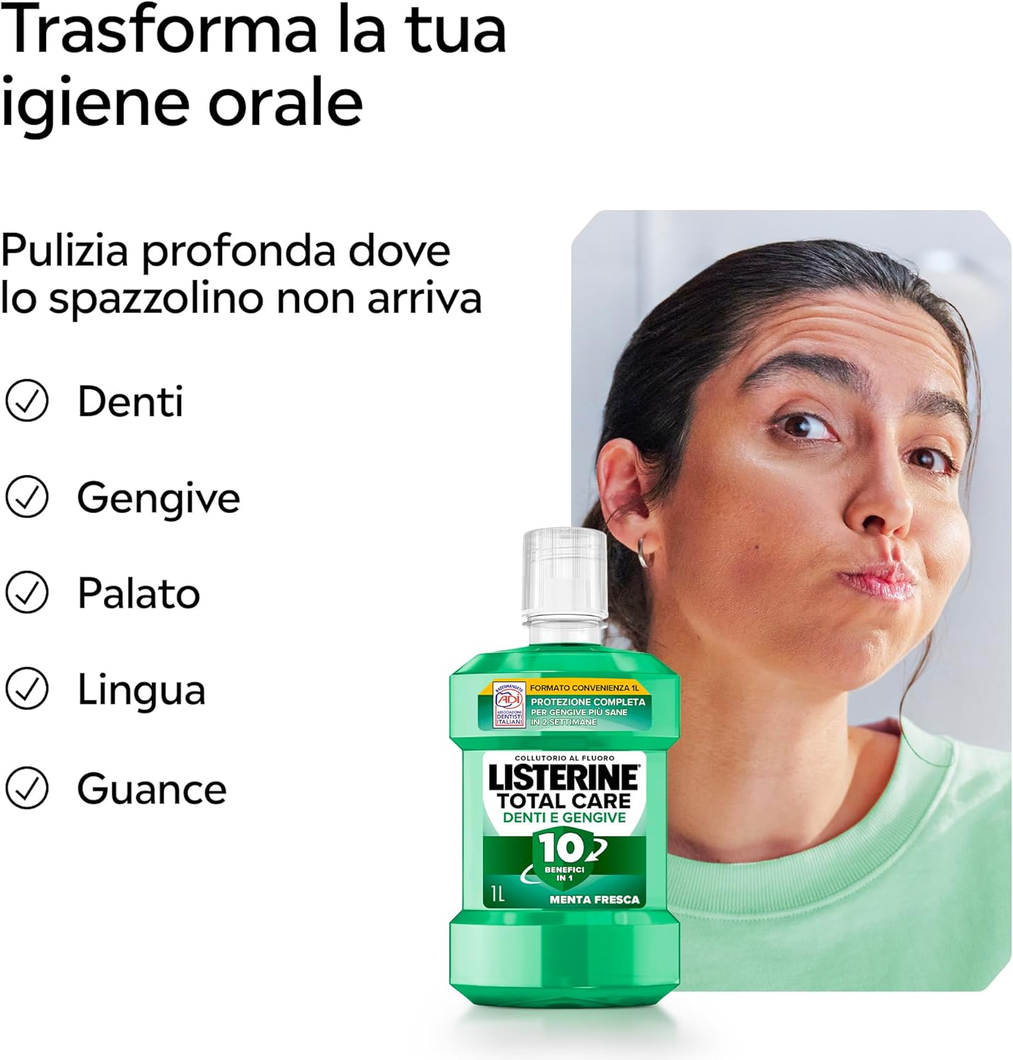 Thumbnail 4 de Listerine Total Care Denti e Gengive collutorio al fluoro 10 benefici in 1, menta fresca (confezione 2x1L)