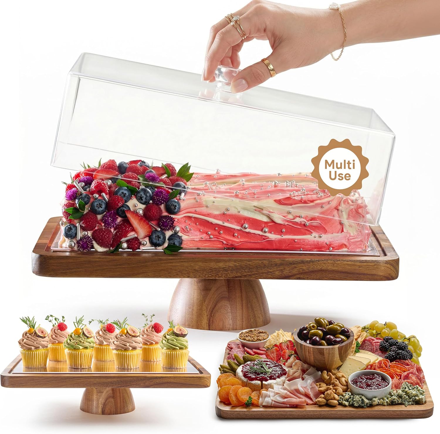 HOMESPHERE Acacia Wood Cake Stand 4" 🍰