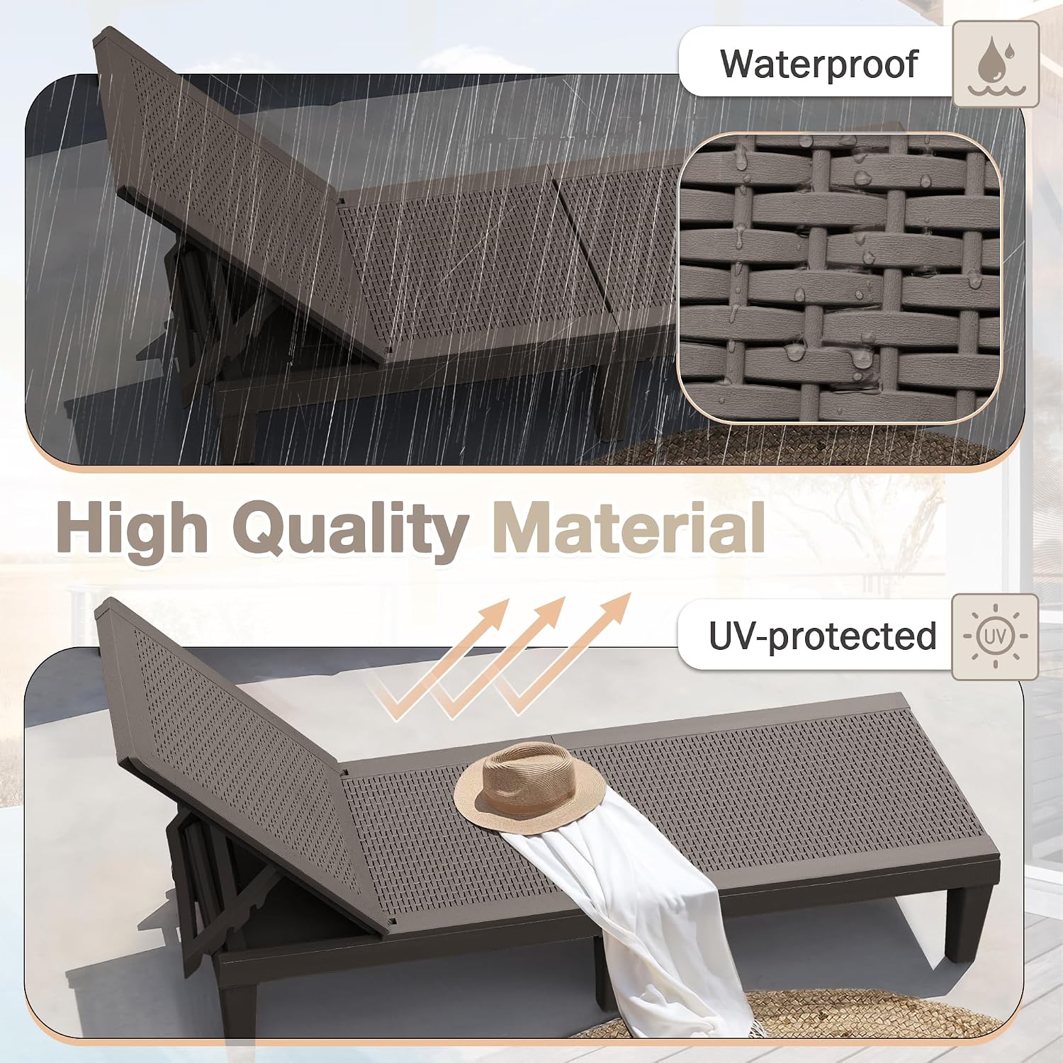 Detalle 2 de Homall PCL0186 Outdoor Lounge Chairs, Set of 2, Adjustable Resin Chaise Lounges