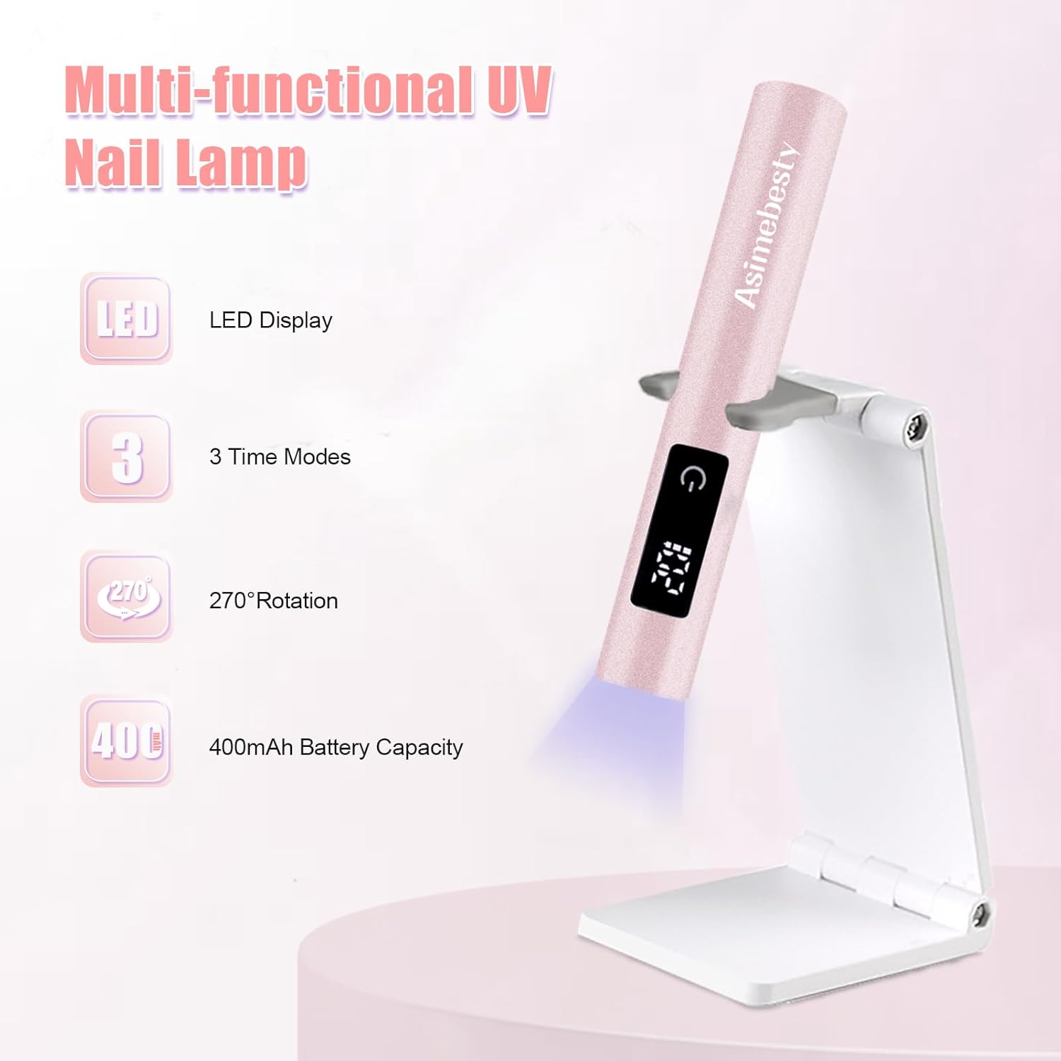 Thumbnail 1 de Asimebesty Lampe UV ongles gel mini portable LED rechargeable 3W (395 nm) avec support