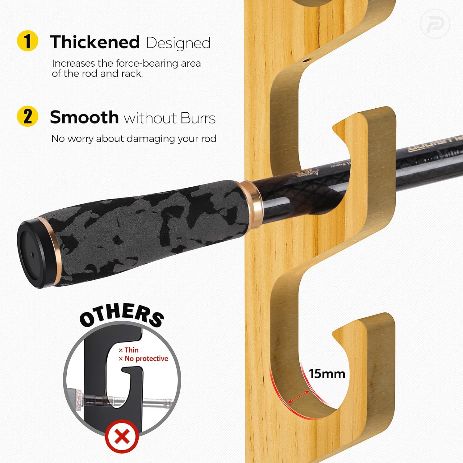Detalle de PLUSINNO fishing rod holder, solid wood