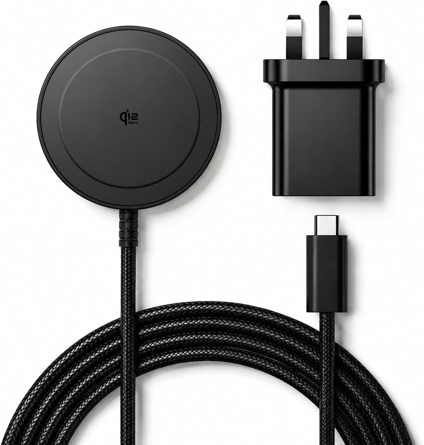 Detalle de Qi2 25W Magnetic Wireless Charger with 5ft Cable – MagSafe Compatibility and 30W Adapter Included