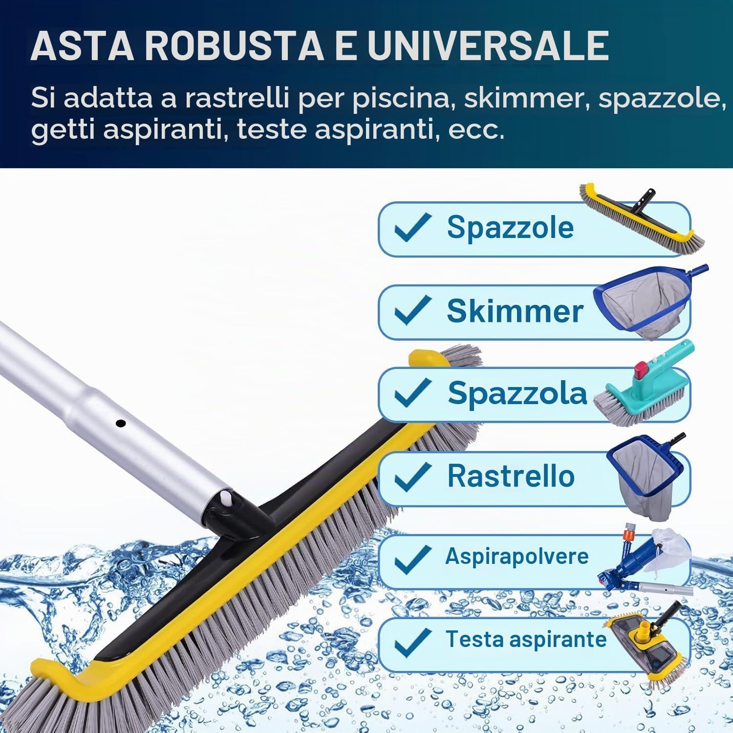 Detalle de POOLAZA Palo per piscina a doppia impugnatura in alluminio anodizzato, telescopico fino a 3,2 m