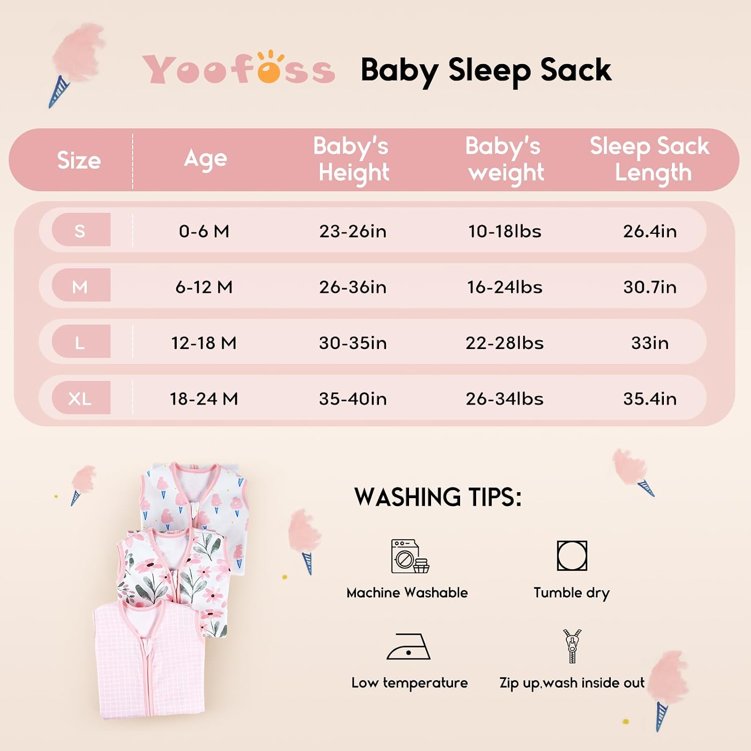 Thumbnail 4 de Yoofoss Baby Sleeping Bag 0.5 Tog – 18-24 Months (3 Pack) — 100% Organic Cotton