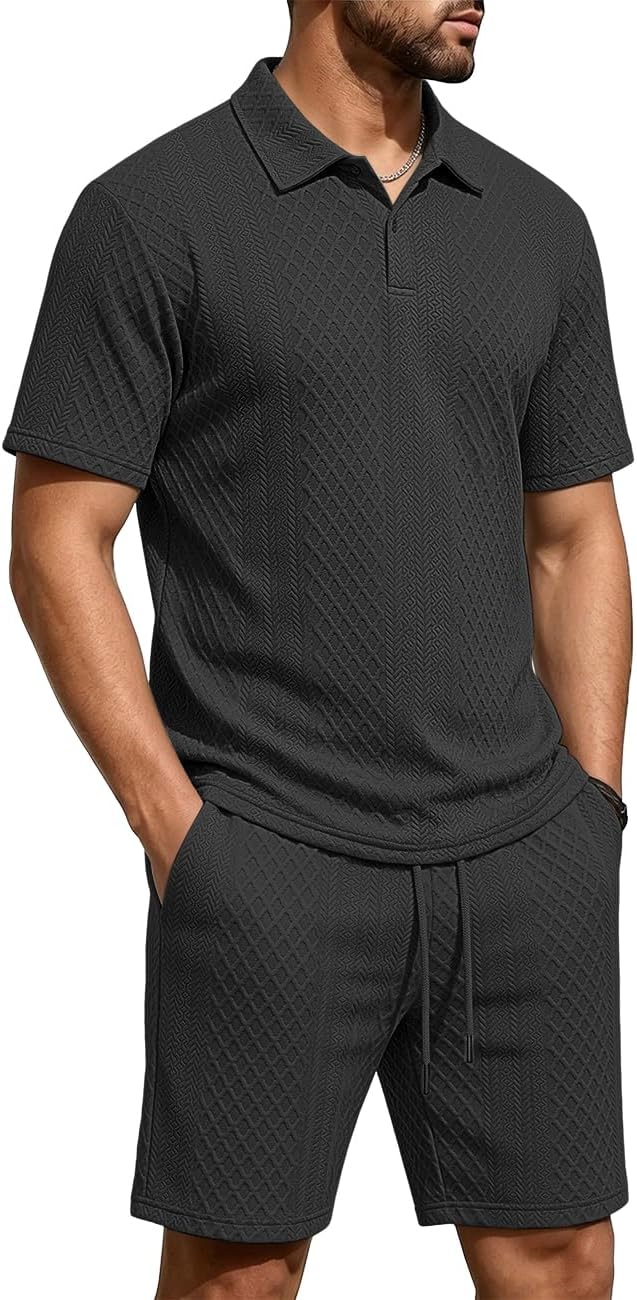 Thumbnail 1 de LINENNMAIN Men's 2-Piece Polo Shirt and Shorts Set: Casual Summer Tracksuit