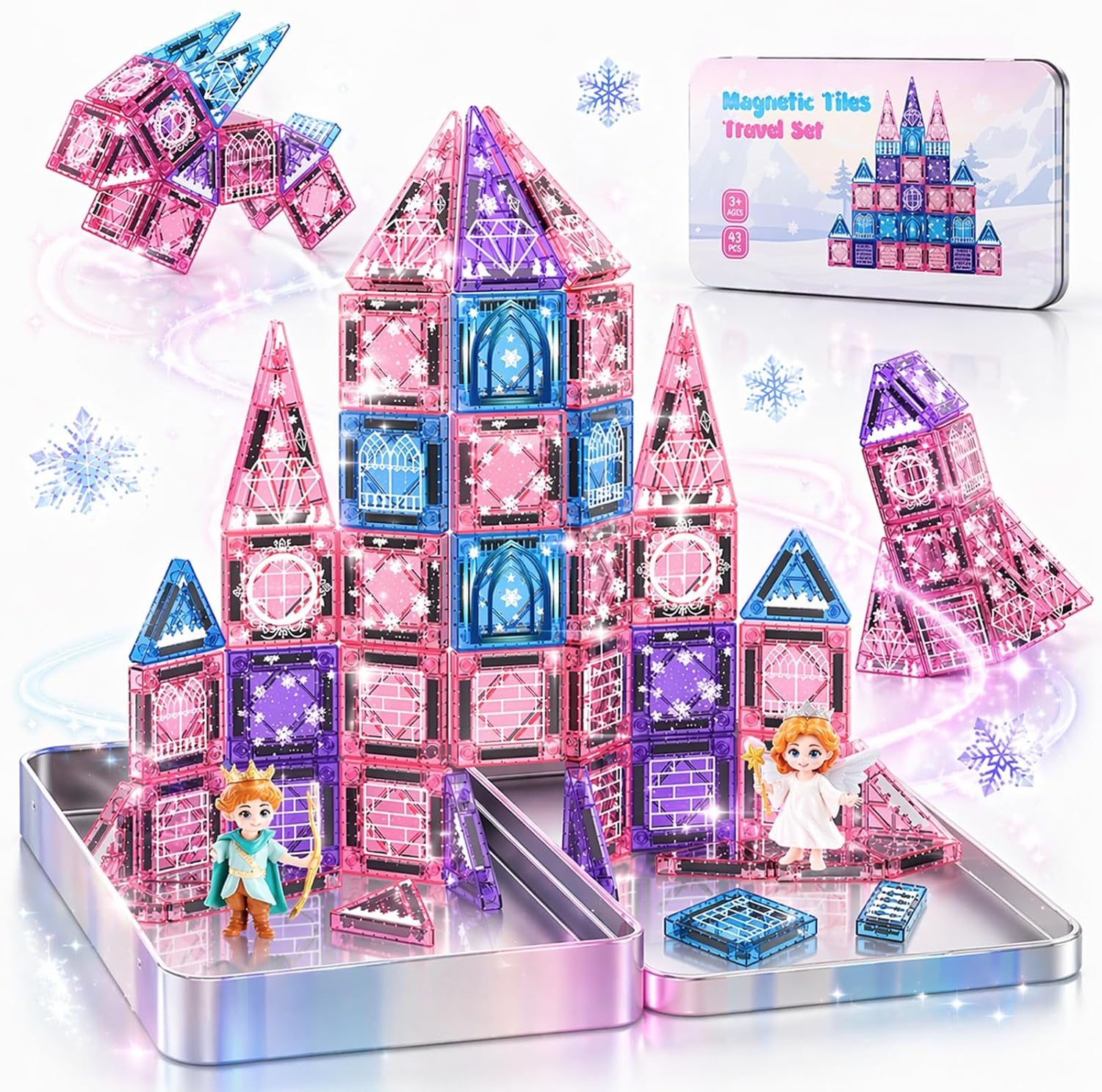 Detalle de Travel Magnetic Tiles for Kids 43 Pcs: Mini Magnatiles Travel Set