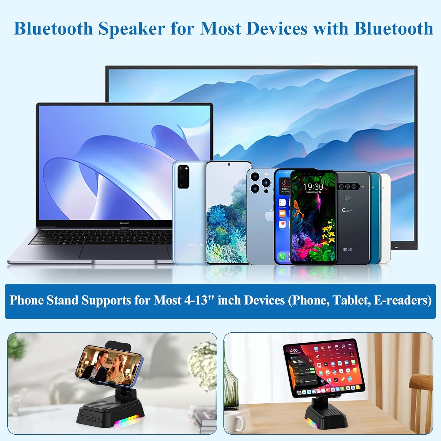 Thumbnail 5 de AUYLE tragbarer Bluetooth-Lautsprecher 3-in-1 mit Handyhalterung und dimmbarem Nachtlicht