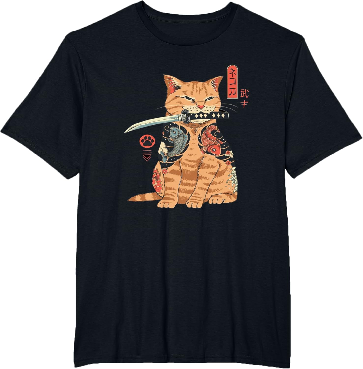 Thumbnail 4 de Giapponese Samurai Ninja Cat Kawaii - Maglietta Grafica Tattoo