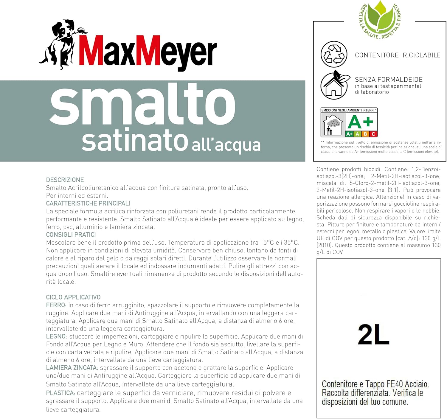Detalle de Maxmeyer Smalto all’Acqua Poliuretanico Satinato Verde Scuro 2 L