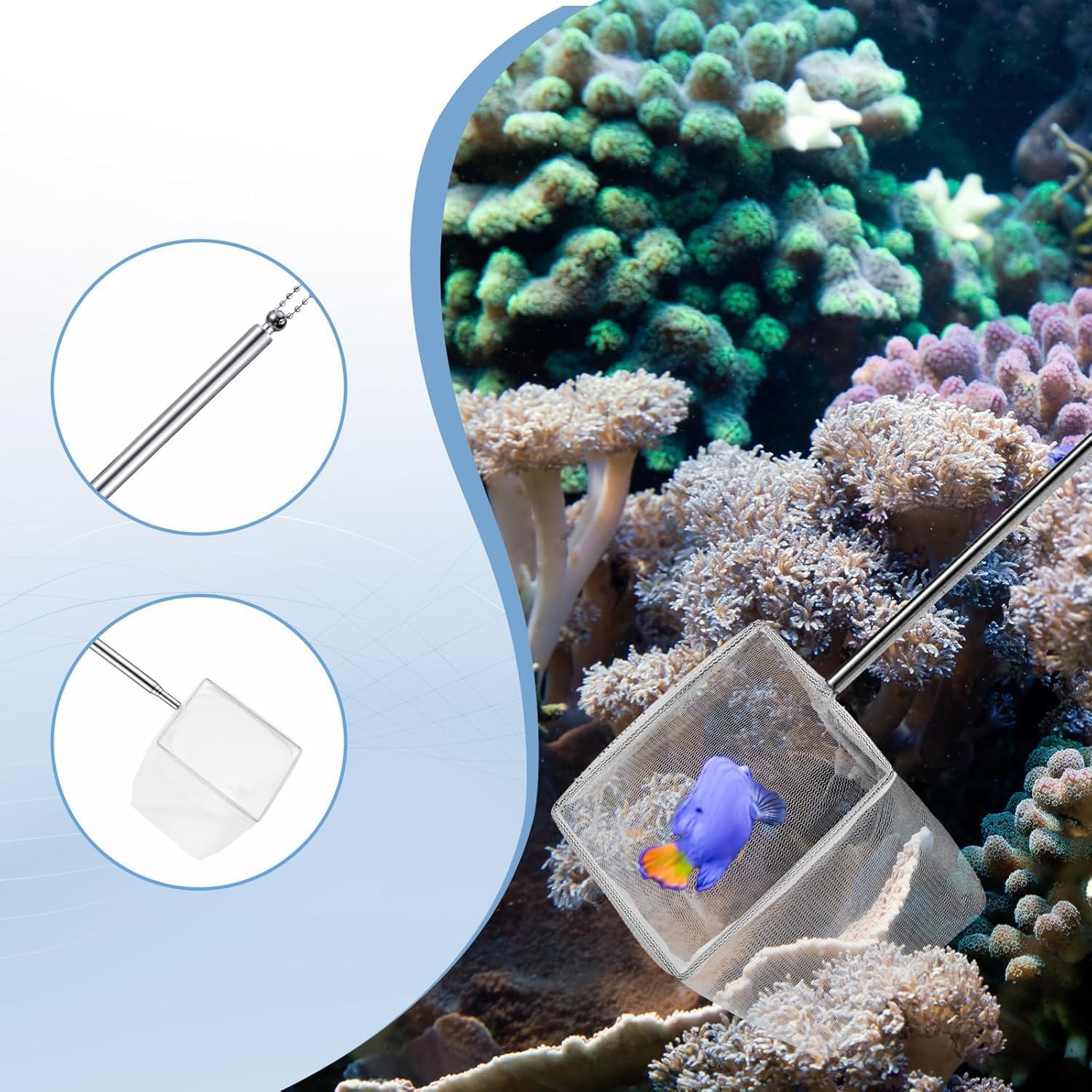 Detalle de 2 Pcs Aquarium Fine Mesh Nets with Extendable Handle for Fish and Shrimp Care