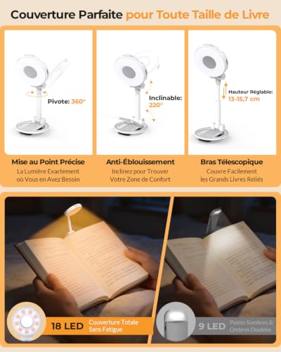 Detalle 2 de EastPin – Liseuse Lampe de Lecture pour Livre au Lit 18 LED, Rechargeable et Compacte