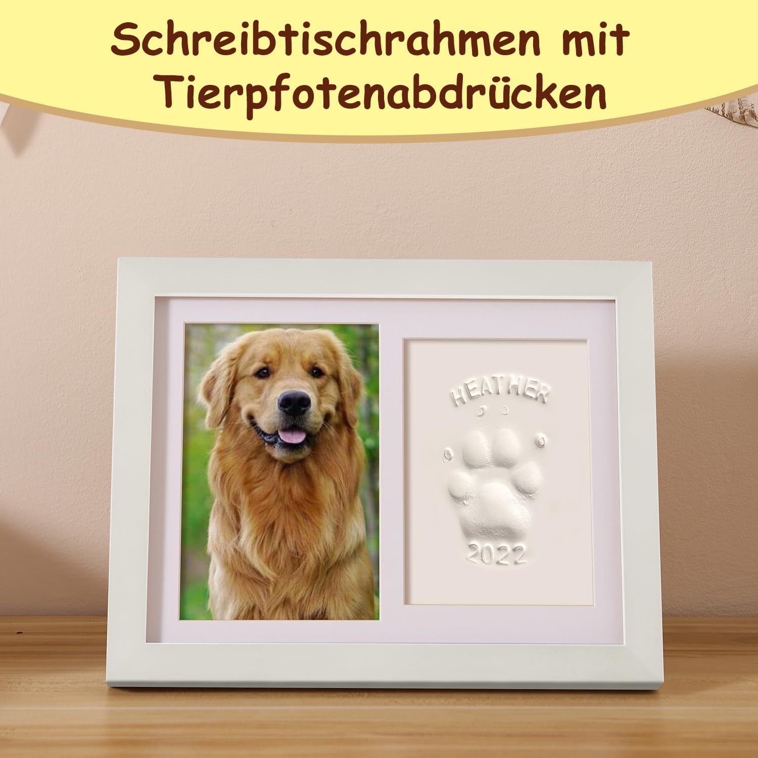 Thumbnail 3 de PewinGo Gedenkrahmen Hund und Katze – Pfotenabdruck-Set mit 4x6 Fotorahmen, Ton-Impressum, Display für 6x4 Zoll Fotos (Weiß)