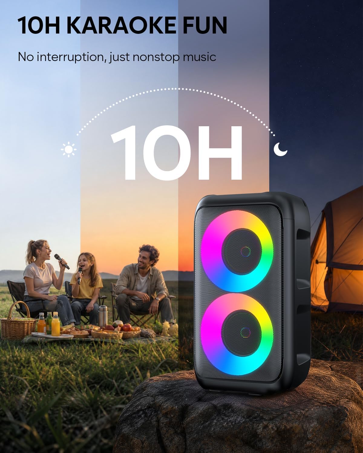 Thumbnail 6 de HEEBUKE Karaoke Maschine mit 2 kabellosen Mikrofonen – Tragbarer Bluetooth Lautsprecher 2x10W